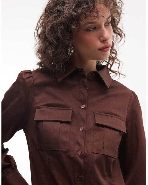 Reclaimed Vintage Brown Mini Utility Shirt Cotton Twill Dress