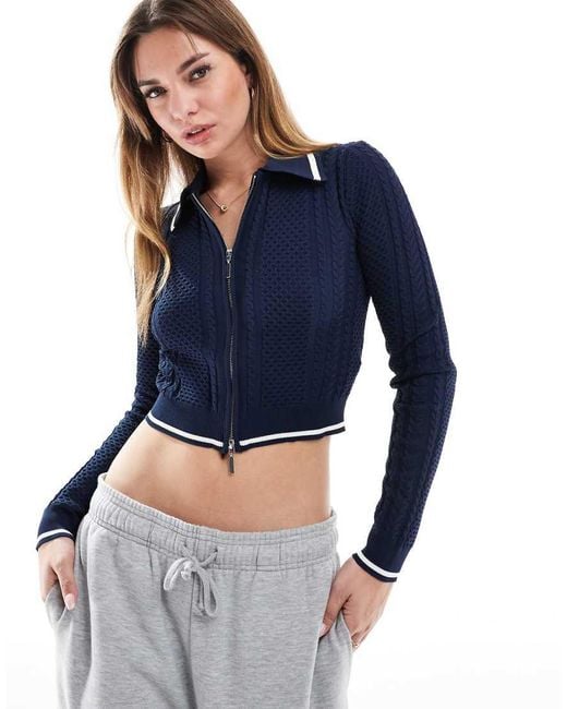 Bershka Blue Cable Knitted Polo Top