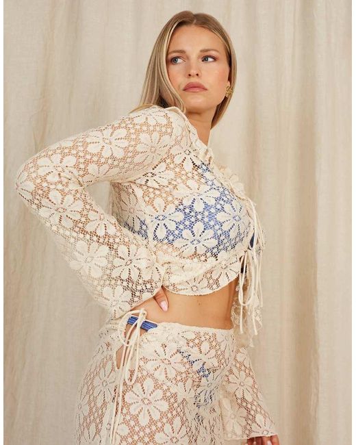 Going Somewhere Natural Crochet Top With Flared Sleeves