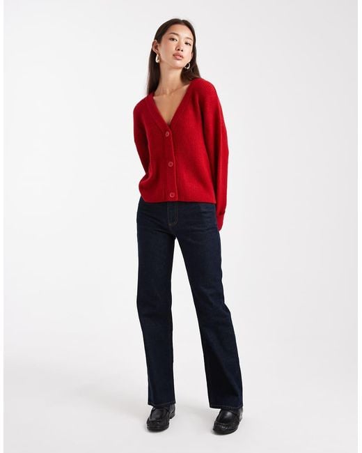 Miss Selfridge Red Wide Cuff V Neck Cardigan