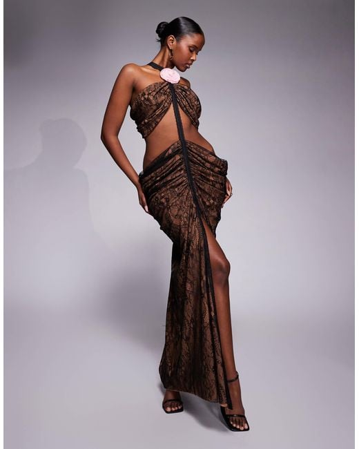 The Dolls House Women's Purple Karlie Draped Lace Cut-out Maxi Dress With Corsage Detail - www.desnorhaar.be The Dolls House Women's Purple Karlie Draped Lace Cut-out Maxi Dress With Corsage Detail - www.desnorhaar.be