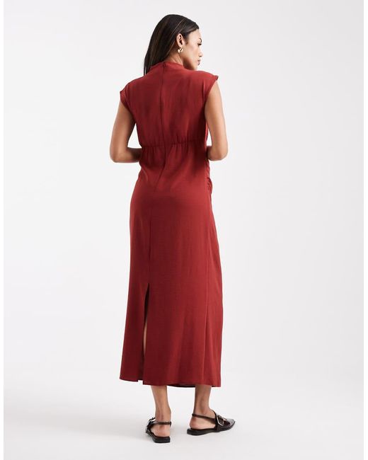 Vestido Midi Color Óxido Con Cuello Subido Drapeado De Asos Design Maternity ASOS de color Red
