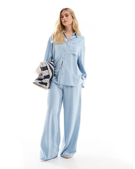 ASOS Blue Linen Blend Oversized Shirt