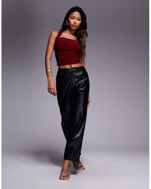 Top Ceñido Con Cuello Halter Y Pecho Fruncido De -Rojo ASOS de color Red
