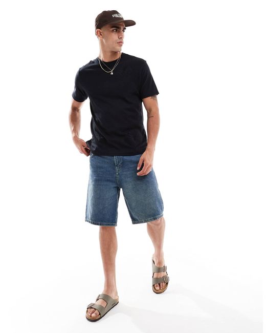 T-shirt à manches courtes en tissu 200 g/m2 avec fleurs brodées Threadbare pour homme en coloris Black