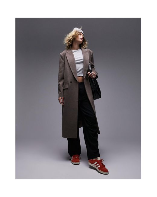 TOPSHOP – lang geschnittener, zweireihiger, eleganter mantel in Schwarz |  Lyst DE