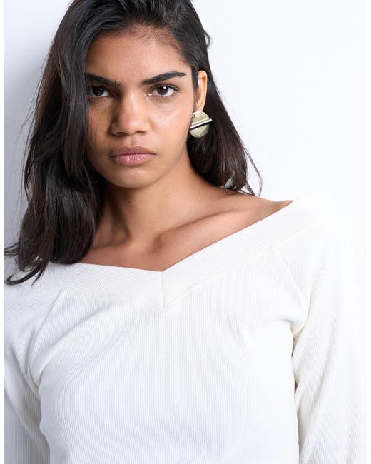 TOPSHOP White – geripptes, langärmliges oberteil