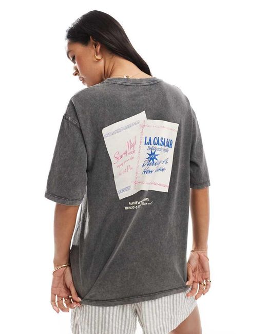 T-Shirt Grigia Con Grafica di Pull&Bear in Gray