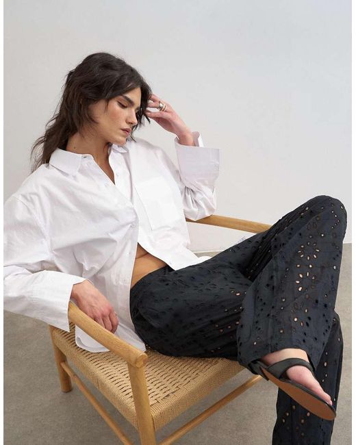 TOPSHOP White Large Broderie Cut Out Tie Waist Trouser