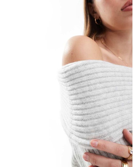 New Look Geribbelde Bardot-Trui in het White