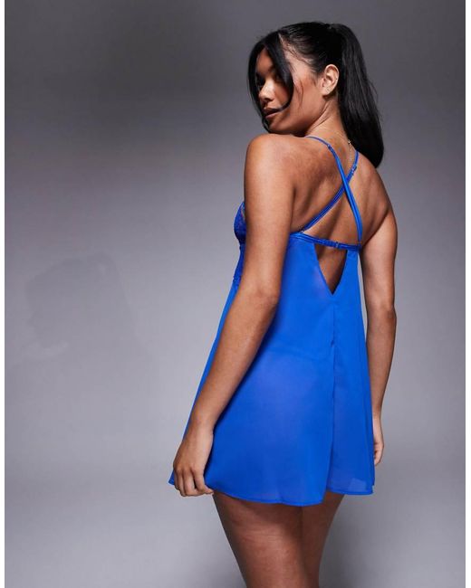 Ann Summers Blue Enchanting Satin Lace Chemise
