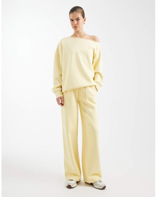 ASOS Natural Off Shoulder Brushback Sweatshirt