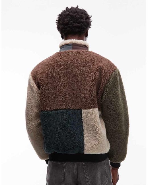 Element Gray Oak Patchwork Sherpa Zip Through Fleece for men