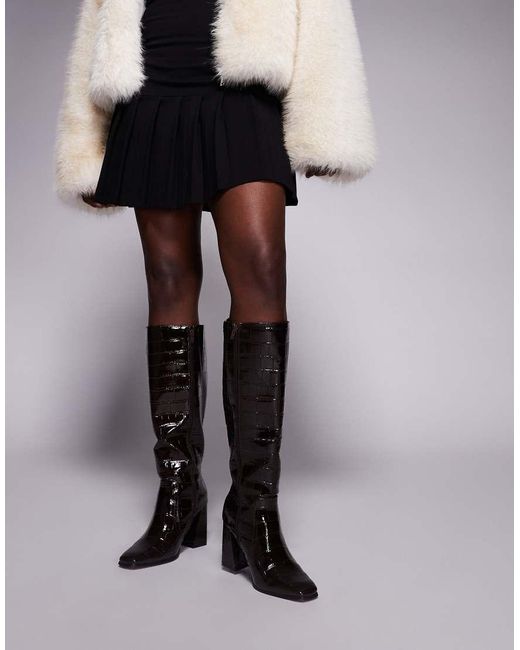 New Look White Croc Heeled Knee Boot