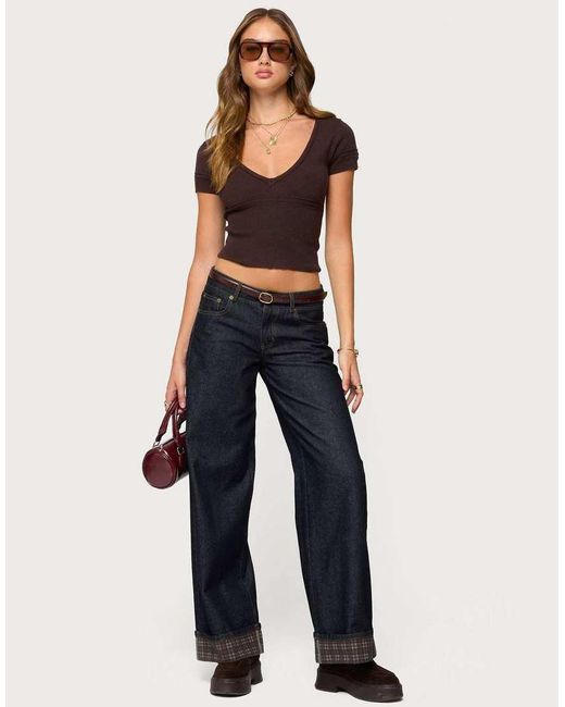 Edikted Blue Theresa V Neck Knit Top