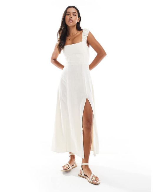 Stradivarius Midi Melkmeisjesjurk Met Split in het White