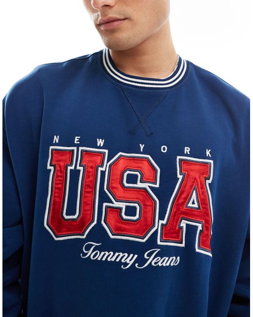 Tommy Hilfiger Blue International Games Unisex Usa Crew Neck Sweatshirt