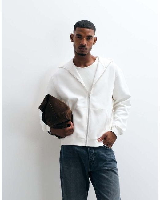 ASOS White Essentials Relaxed Zip Through Hoodie for men