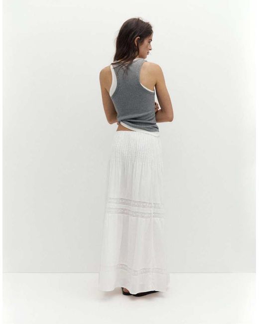 Pull&Bear White Long Lace Panel Skirt