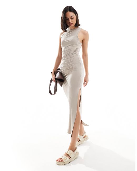 Bershka Racer Neck Bodycon Maxi Dress in White Lyst Canada