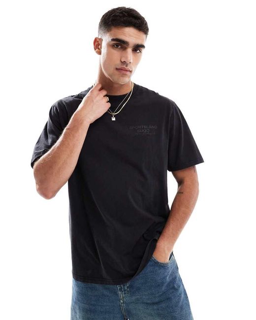 Camiseta Negra Con Cuello Redondo Y Estampado Trasero De Tejido Grueso De 220 G/M² Rico En Algodón De Threadbare de hombre de color Blue
