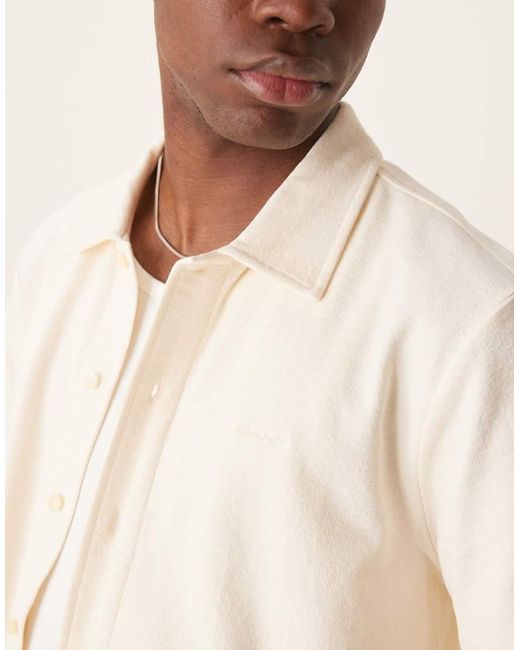 Camicia A Maniche Corte Regular Fit Color Panna Testurizzata di Gant in Natural da Uomo