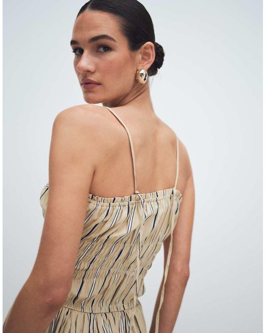 ASOS White Shirred Cotton Poplin Maxi Sundress With Dropped Waist
