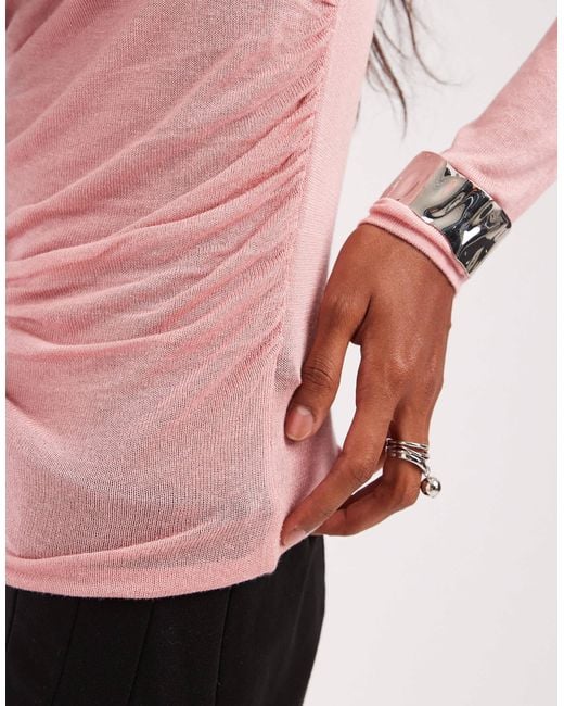ASOS Pink Knitted Ruched Side Top