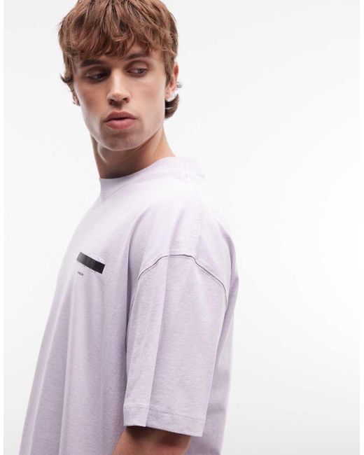 AllSaints Purple Redact Oversized Embroidered Logo T-shirt With Back Print for men