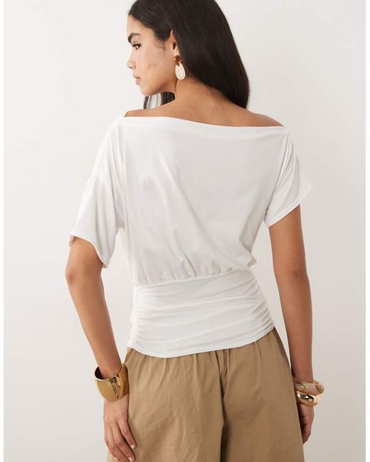Missy Empire Brown Soft Touch Off Shoulder Cinch Fitted Waist Top
