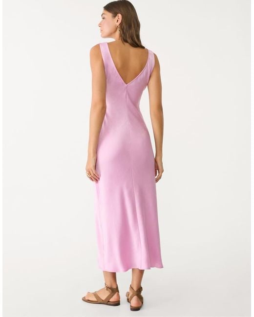 Stradivarius Pink Satin And Lace Midi Dress