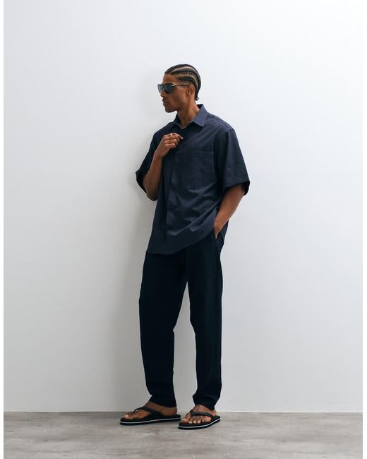 ARKET Blue Seersucker Crinkle Short Sleeve Shirt for men