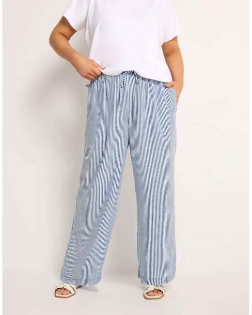 Yours Clothing Blue Stripe Linen Look Trousers