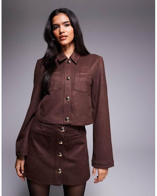 Bardot Brown Lorenzo Faux Suede Button Front Shacket Co-Ord