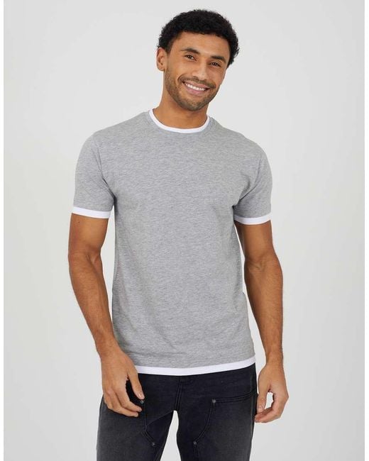 Brave Soul Gray Cotton Contrast Trim T-Shirt for men