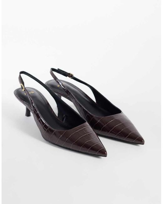 Mango White Faux Croc Leather Heeled Slingback
