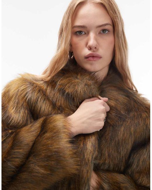 Collusion Brown Tipped Faux Fur Short Jacket