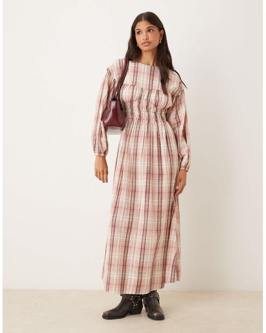 ASOS Pink Crew Neck Maxi Dress With Bust Detail And Ruched Bodice