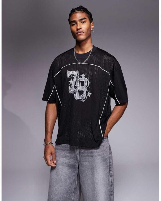 T-Shirt Oversize Squadrata Airtex Con Profili A Contrasto E Grafica Di Numero di ASOS in Gray da Uomo