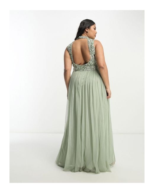 Plus - l'invitée - robe longue 2 en 1 ornementée avec jupe ample en tulle - sauge Beauut en coloris Green