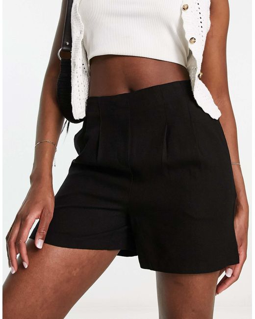 Vero Moda Black Pleat Front Linen Blend Shorts