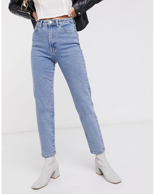 Stradivarius Blue – schmal geschnittene mom-jeans mit stretchanteil