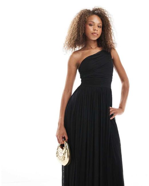 LACE & BEADS Black Bridesmaid One Shoulder Maxi Dress