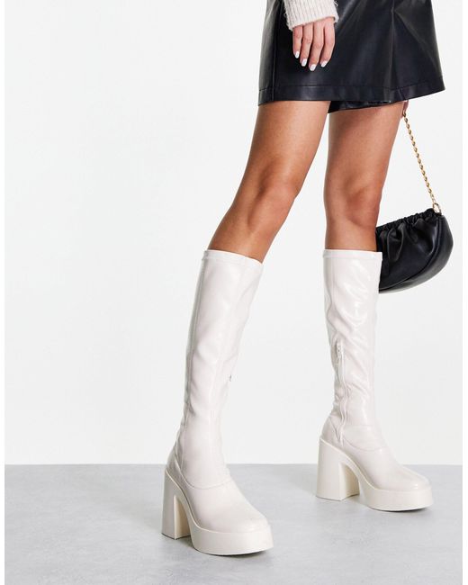 ASOS Challenge Chunky High heeled Knee Boots in White Lyst