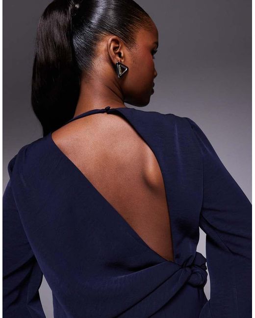 ASOS Long Sleeve Twist Waist Detail Maxi Dress With Open Back in Blue ...