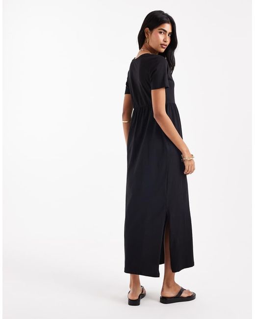 Threadbare Midi Jurk Van Jersey Met Korte Mouwen En Verlaagde Taille in het Black