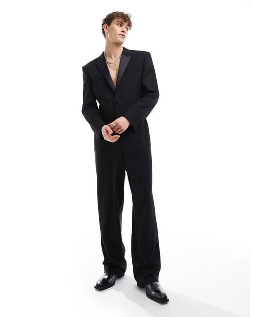 ASOS Blue Square Shoulder Tuxedo Suit Jumpsuit for men