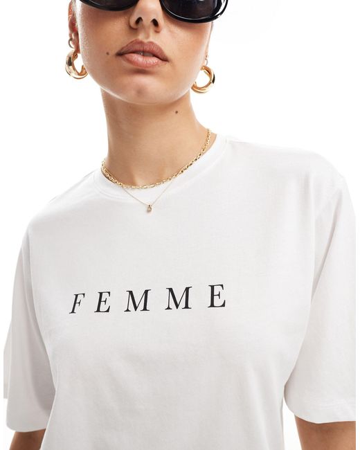 SELECTED White Femme Oversized T-shirt With Femme Chest Print for men