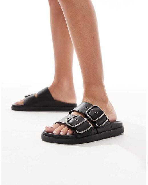 Sandali Neri Con Doppie Fascette Con Fibbie di Pull&Bear in Black