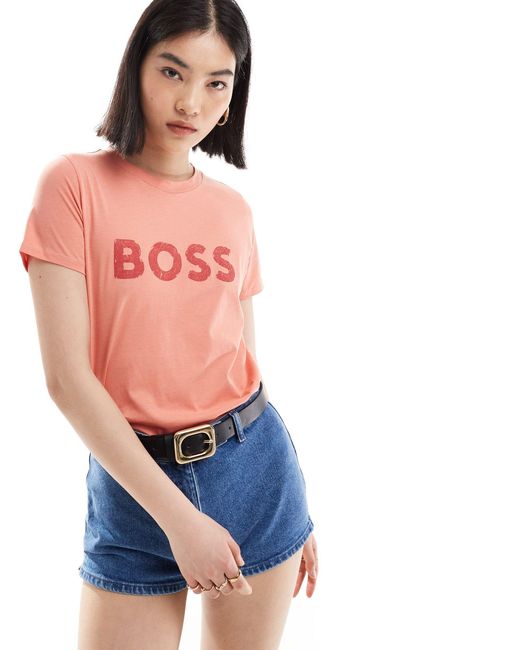 Boss - t-shirt à logo ton sur ton - rouge délavé Boss en coloris Blue